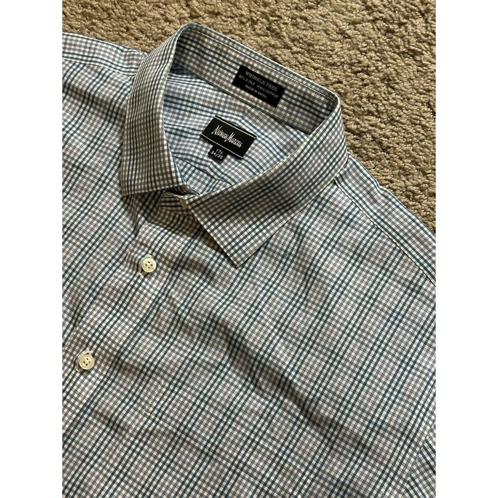 Men's Neiman Marcus Long Sleeve Plaid Button Up Shirt - 17.5 | 34/35